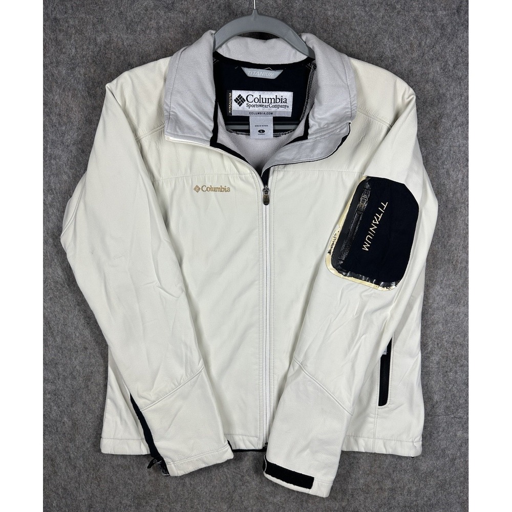 Columbia Titanium Jacket Womens L White Fleece Lined‎ Full Zip Softshell